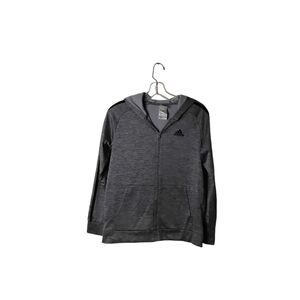 Adidas Women's Gray Blue Stripes On Sleeves Zip Up Hoodie L